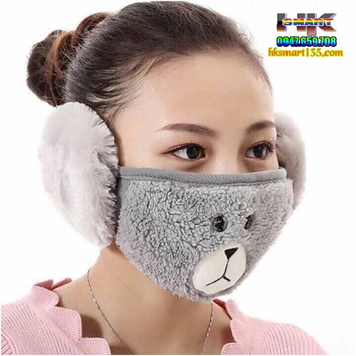 Khẩu trang bịt tai lông tuyết mặt gấu