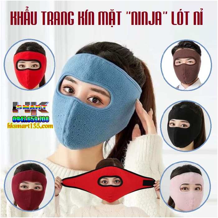Khẩu trang ninja kín mặt lót nỉ ấm