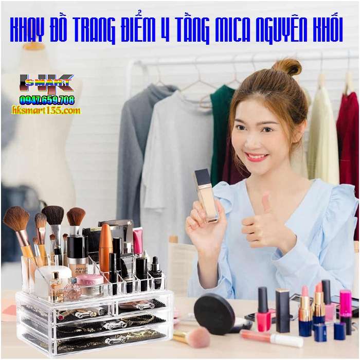 Khay đựng mỹ phẩm Mica 4 tầng nguyên khối