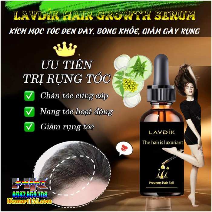 Lavdík Hair Growth Serum Kích Mọc Râu Tóc Đen Dày Bóng Khỏe Giảm Gãy Rụng