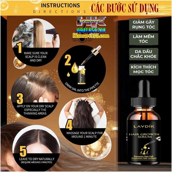 Lavdík Hair Growth Serum Kích Mọc Râu Tóc Đen Dày Bóng Khỏe Giảm Gãy Rụng