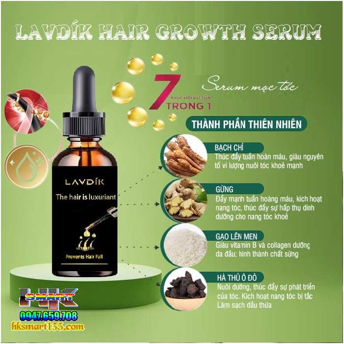 Lavdík Hair Growth Serum Kích Mọc Râu Tóc Đen Dày Bóng Khỏe Giảm Gãy Rụng