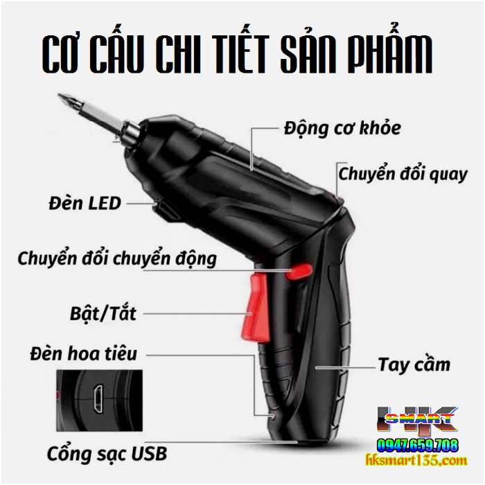 Máy Khoan Vặn Vít Mini-Tô Vít Điện Không Dây Pin Lithium 3,7v