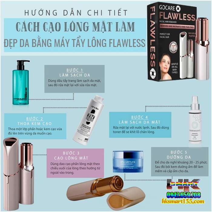 Máy tẩy lông mặt và toàn thân tự động cầm tay cao cấp Flawless
