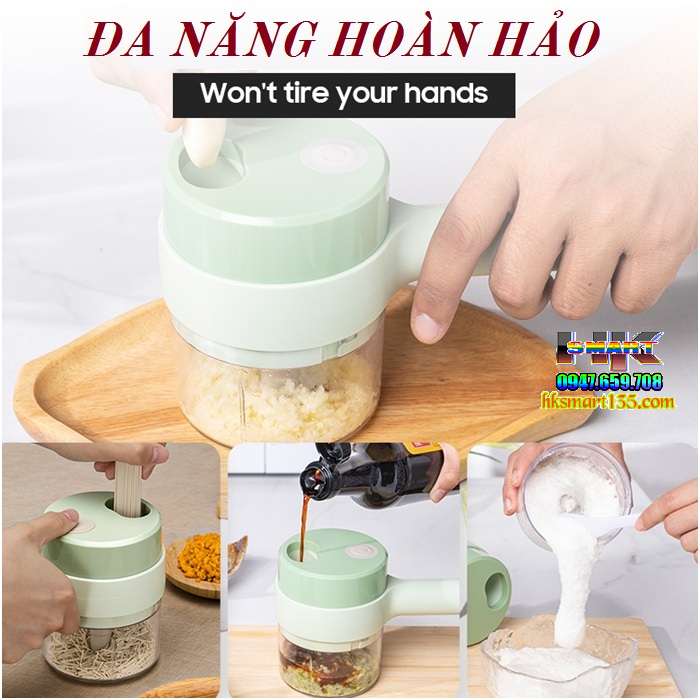 Máy Xay Cắt Thái Thực Phẩm Mini Sạc Điện Cầm Tay