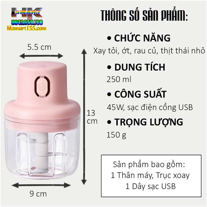 Máy xay tích điện cầm tay mini 250ml
