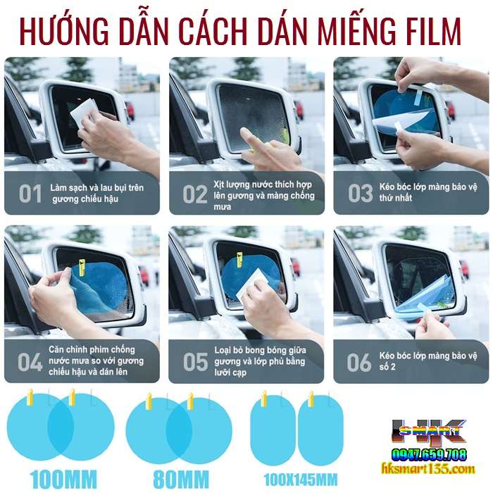 Miếng film chống nước dán gương chiếu hậu