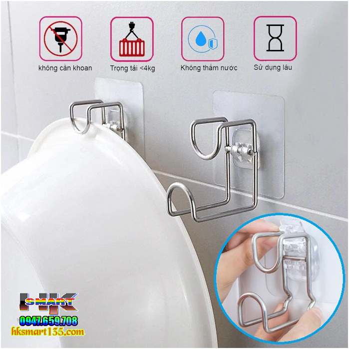 Móc Inox Treo Thau Chậu Rổ Giá Dán Tường Đa Năng