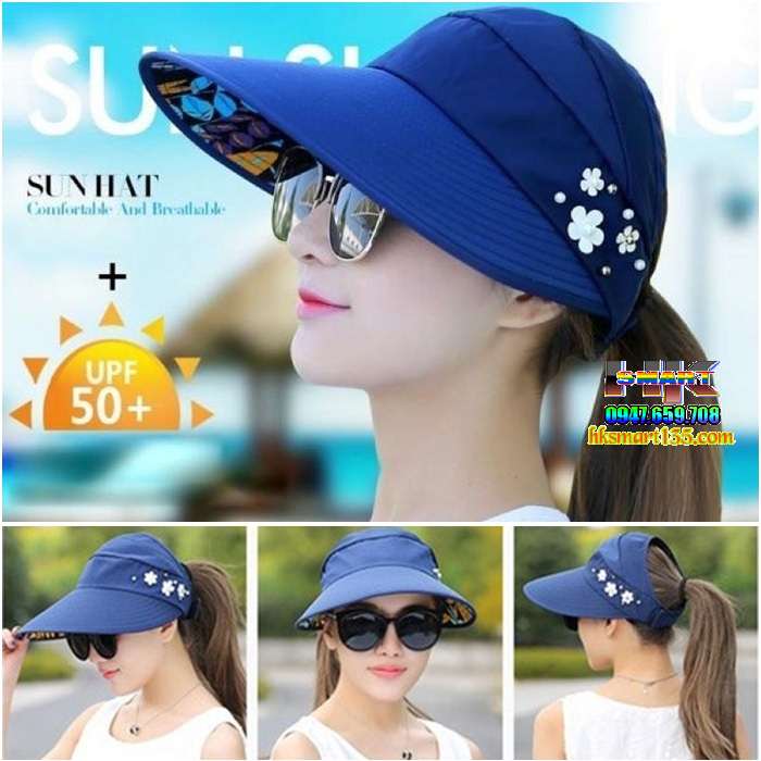 Mũ chống nắng rộng vành đính hoa