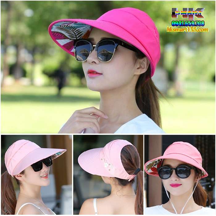 Mũ chống nắng rộng vành đính hoa