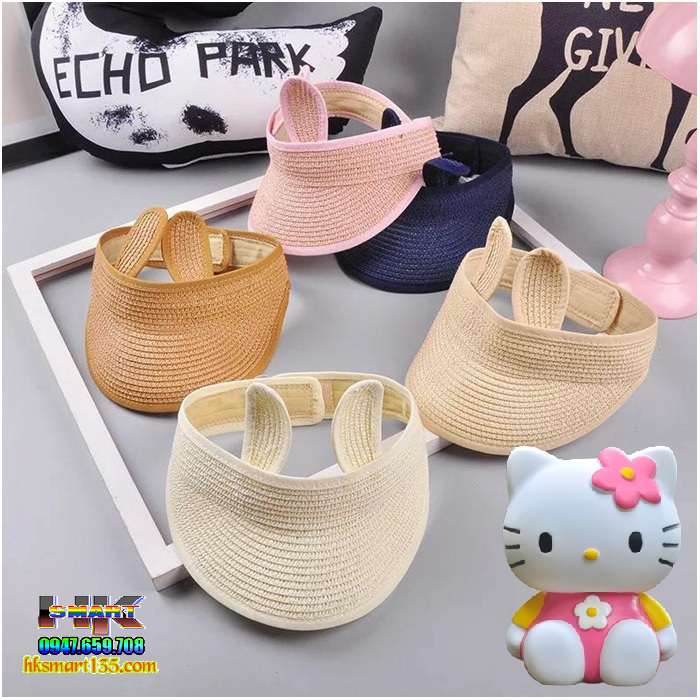 Mũ cói nửa đầu tai thỏ chống nắng cho bé