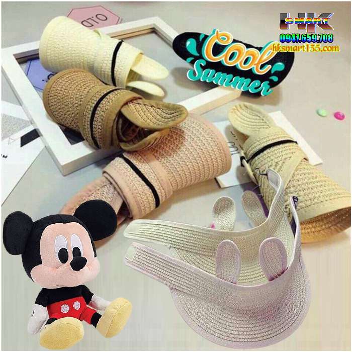 Mũ cói nửa đầu tai thỏ chống nắng cho bé