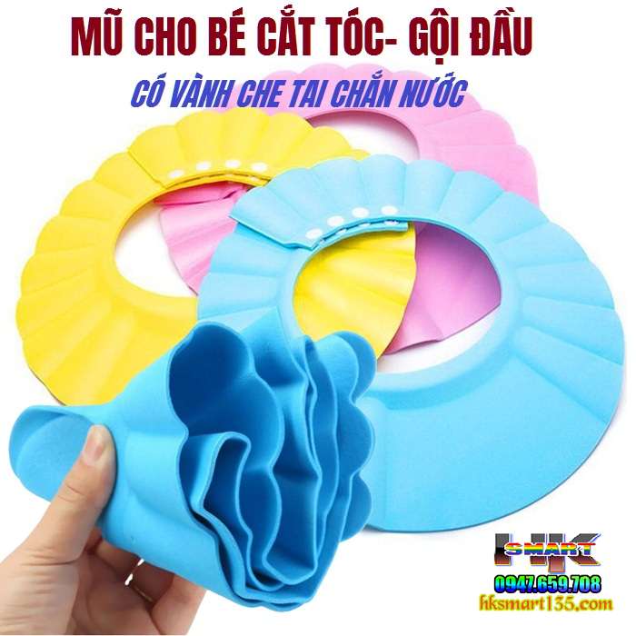 Mũ chắn nước gội đầu có vành che tai cho bé