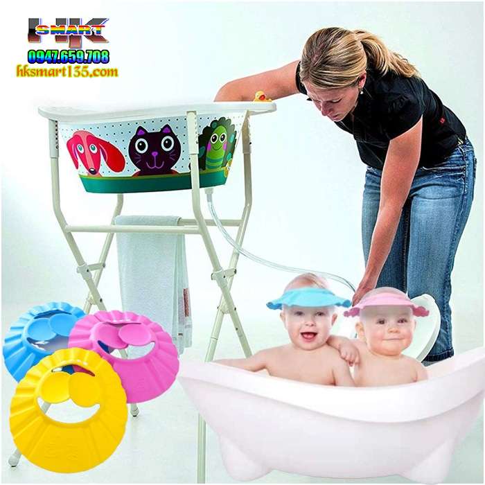 Mũ chắn nước gội đầu có vành che tai cho bé
