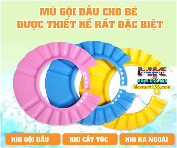 Mũ chắn nước gội đầu có vành che tai cho bé