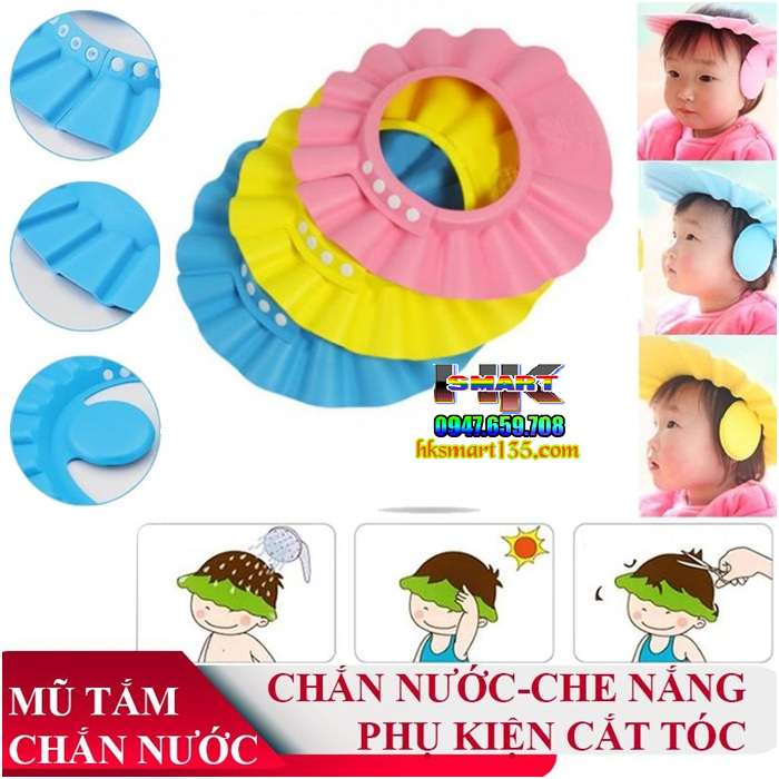 Mũ chắn nước gội đầu có vành che tai cho bé