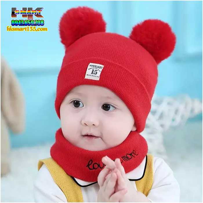 Mũ Len 2 Quả Bông cho bé