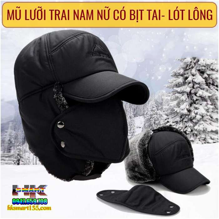 Mũ Lưỡi Trai Bịt Tai Lót Lông Kèm Khẩu Trang