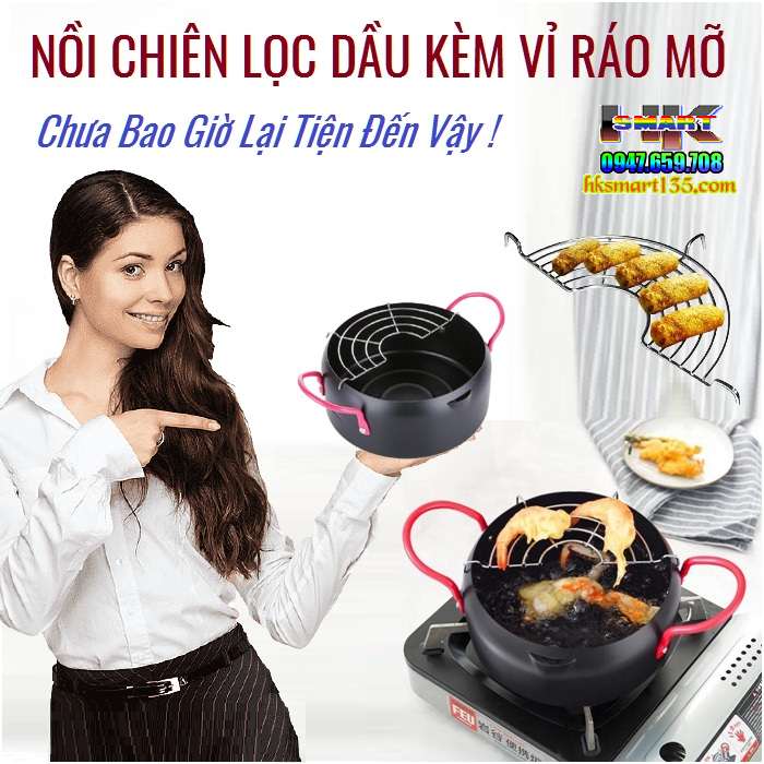 Nồi chiên lọc dầu kèm vỉ gác ráo mỡ