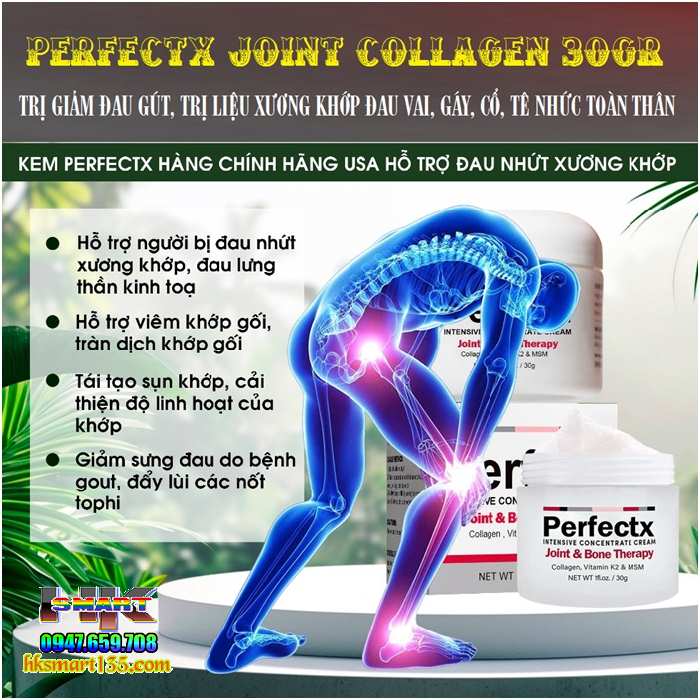Perfectx Joint Collagen 30gr- Kem Trị Giảm Đau Gút Trị Liệu Xương Khớp Đau Vai Gáy Cổ Tê Nhức Toàn Thân
