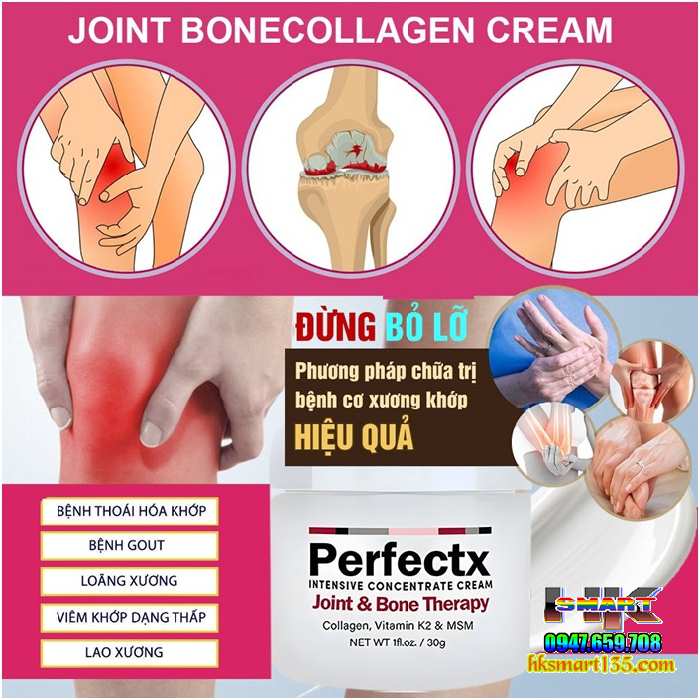 Perfectx Joint Collagen 30gr- Kem Trị Giảm Đau Gút Trị Liệu Xương Khớp Đau Vai Gáy Cổ Tê Nhức Toàn Thân