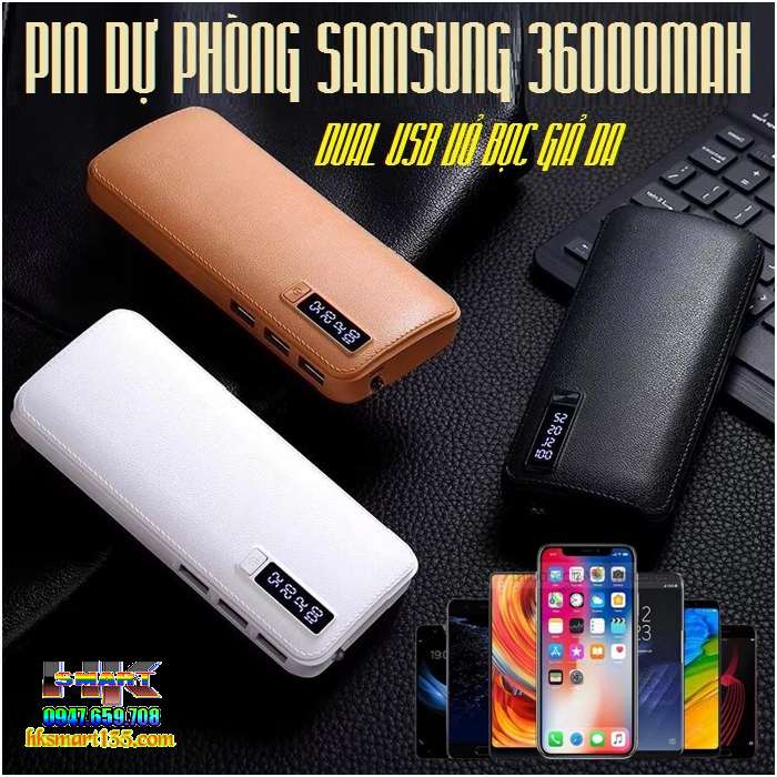 Pin Dự Phòng SAMSUNG 36000MAH DUAL USB VỎ BỌC GIẢ DA