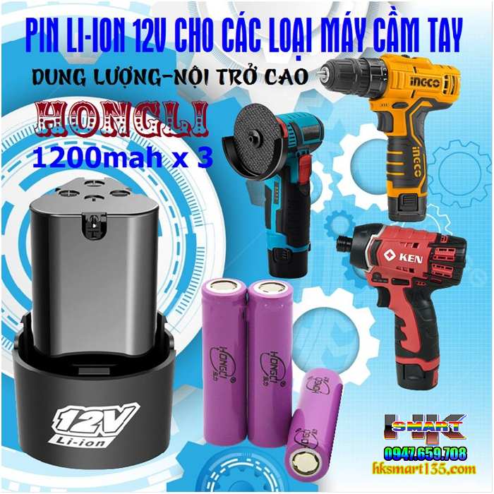 Pin Lithium-Ion 12V dung lượng cao cho máy khoan máy mài cầm tay
