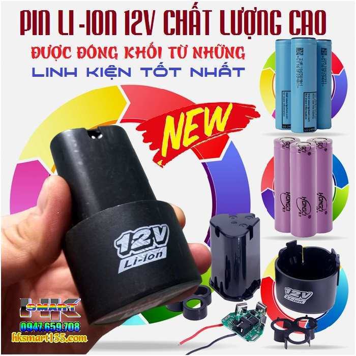 Pin Lithium-Ion 12V dung lượng cao cho máy khoan máy mài cầm tay