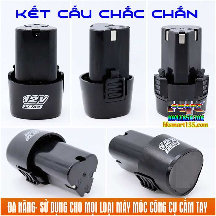 Pin Lithium-Ion 12V dung lượng cao cho máy khoan máy mài cầm tay