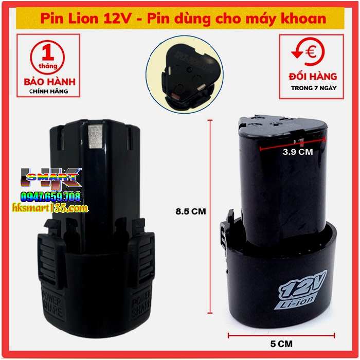 Pin Lithium-Ion 12V dung lượng cao cho máy khoan máy mài cầm tay