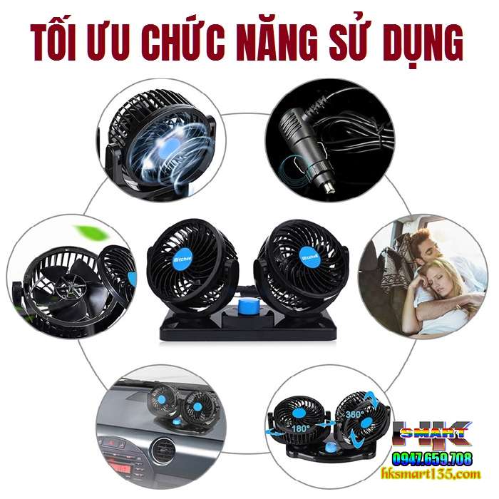 Quạt đôi mini 12V cho xe ô tô
