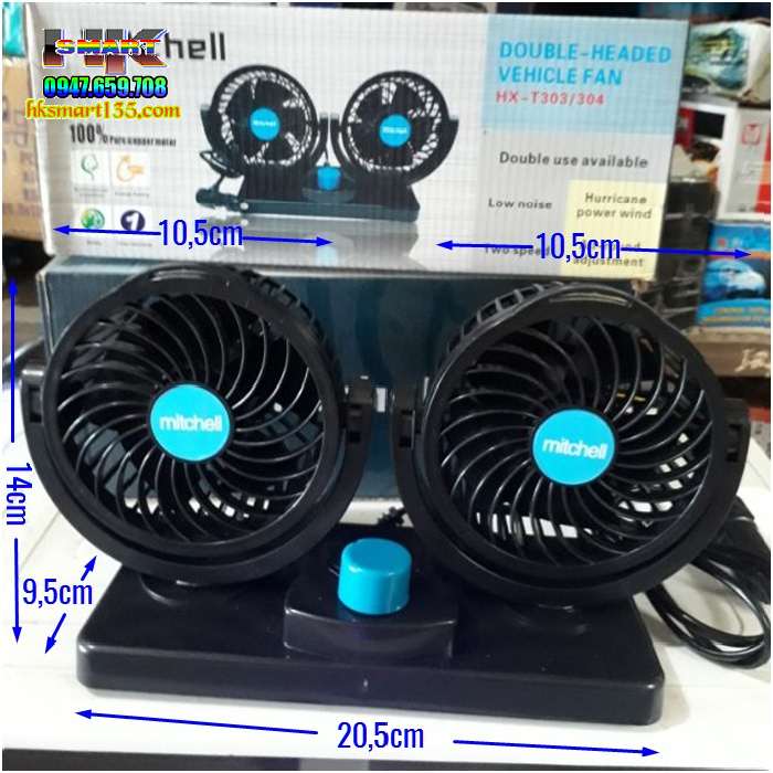 Quạt đôi mini 12V cho xe ô tô