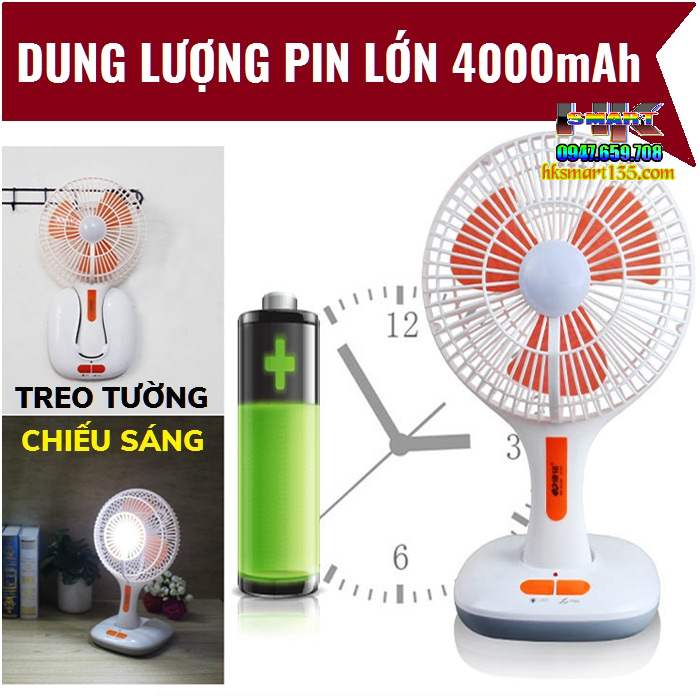 Quạt sạc đa năng tích điện kèm đèn Led