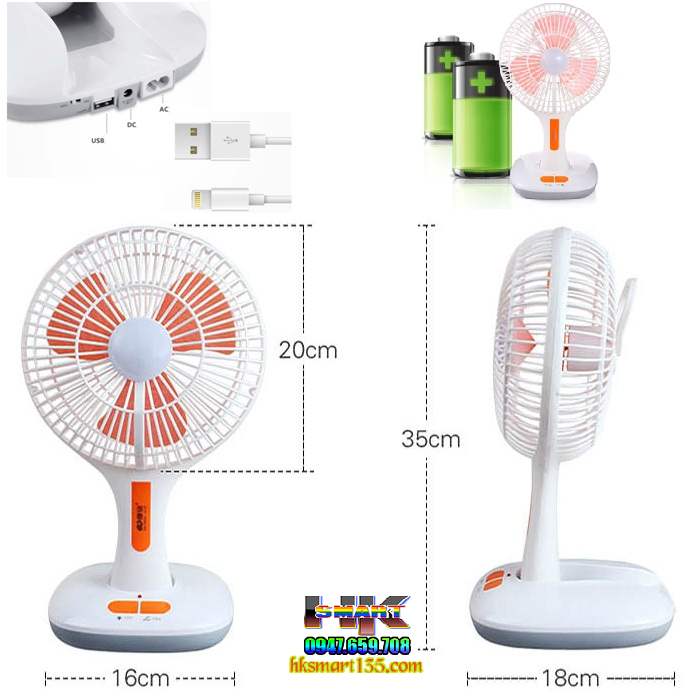 Quạt sạc đa năng tích điện kèm đèn Led