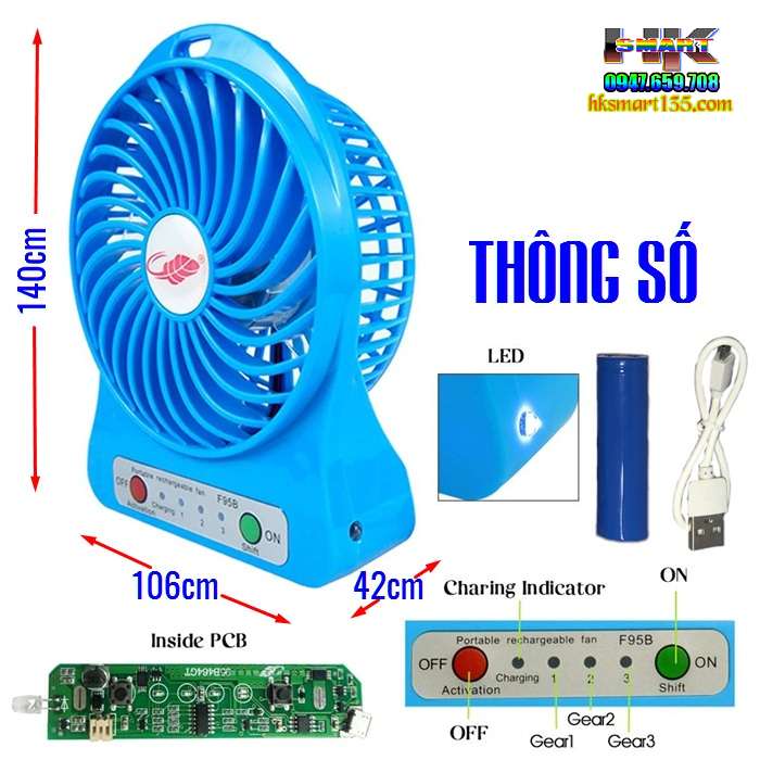 Quạt sạc để bàn mini fan tích hợp 3 chế độ gió