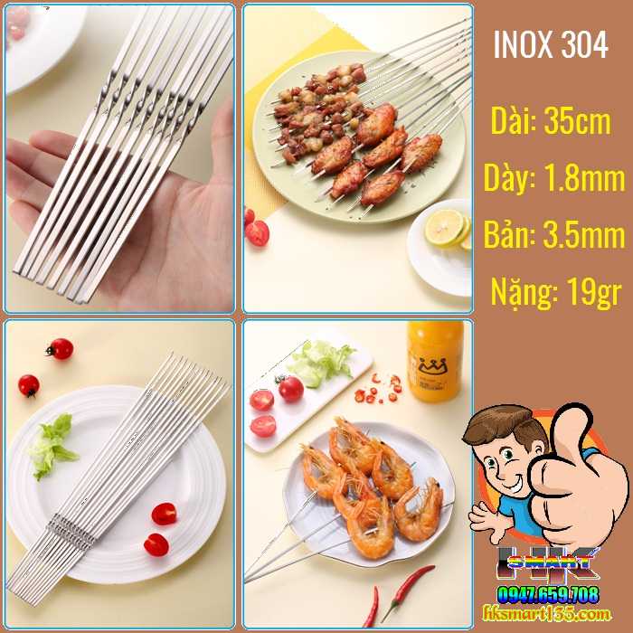 Combo 10 que xiên nướng thịt bằng inox | HK.SMART SHOP