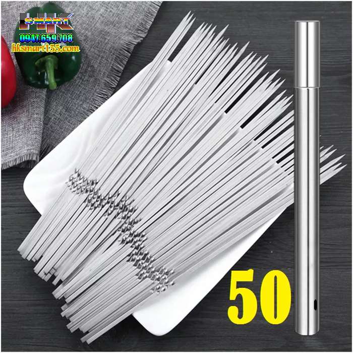 SET 10 HOẶC 50 QUE XIÊN NƯỚNG 30CM INOX DẸT SỊN SÒ | HK.SMART SHOP