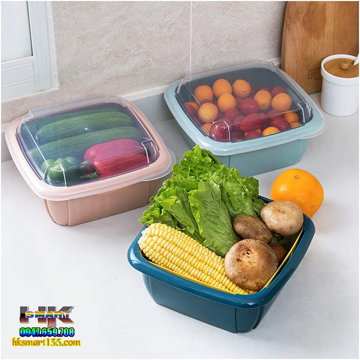 Set Rổ Vuông 3 in 1 Kèm Chậu Và Nắp
