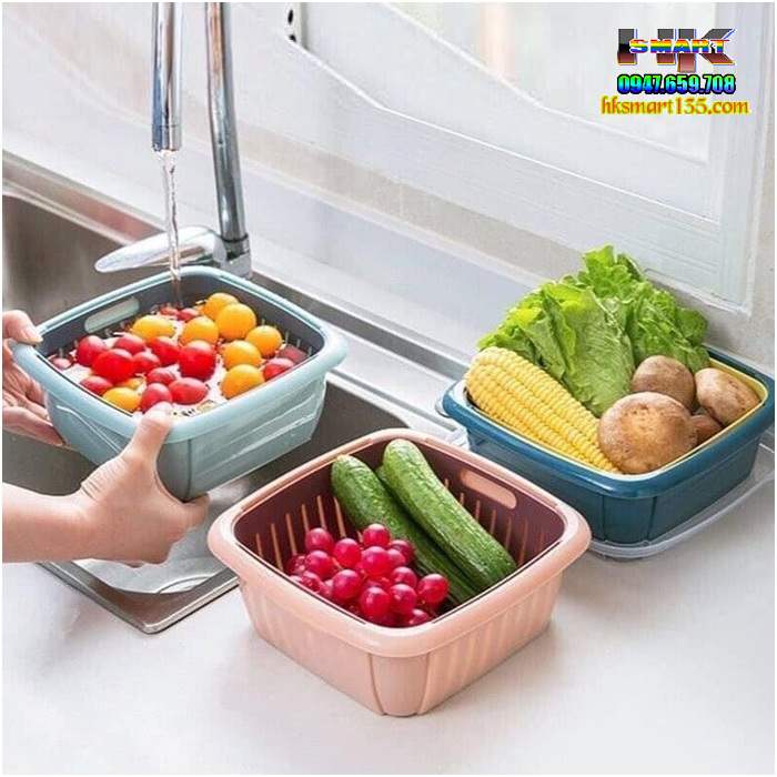 Set Rổ Vuông 3 in 1 Kèm Chậu Và Nắp