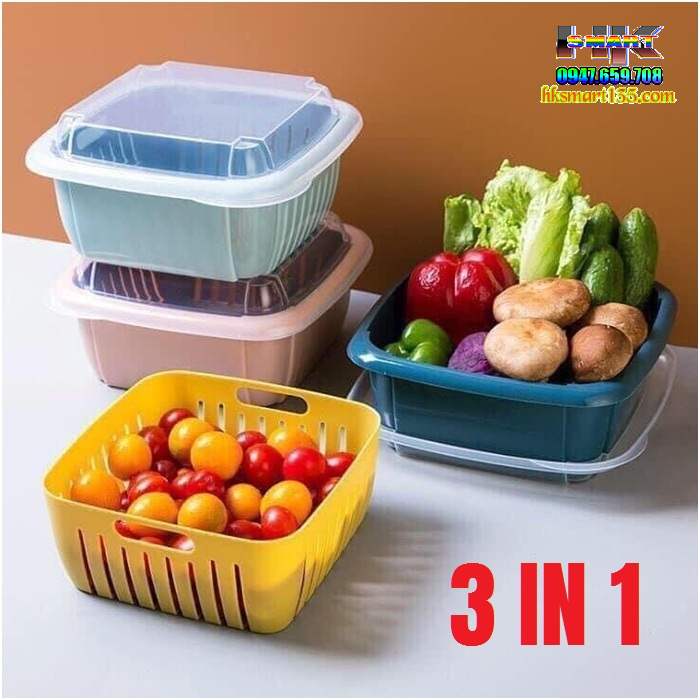 Set Rổ Vuông 3 in 1 Kèm Chậu Và Nắp
