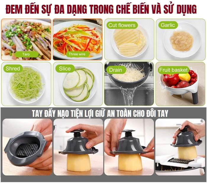 Bộ Dụng Cụ Rổ Kiêm Nạo Rau - Củ - Quả 7 Trong 1