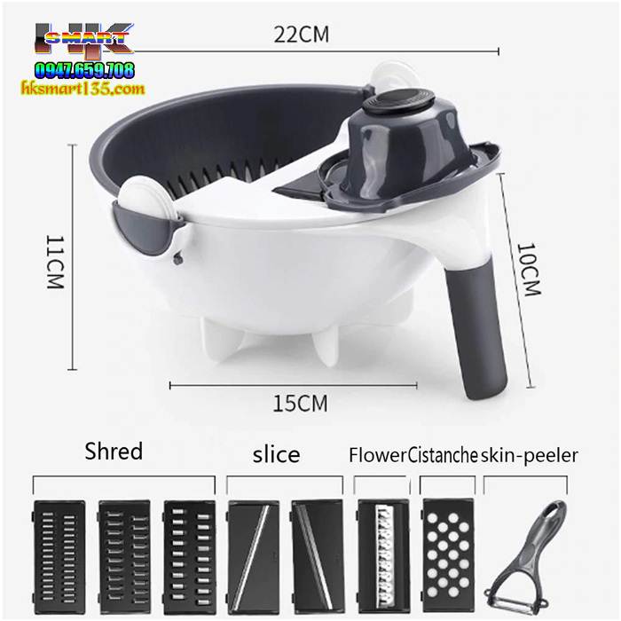 Bộ Dụng Cụ Rổ Kiêm Nạo Rau - Củ - Quả 7 Trong 1