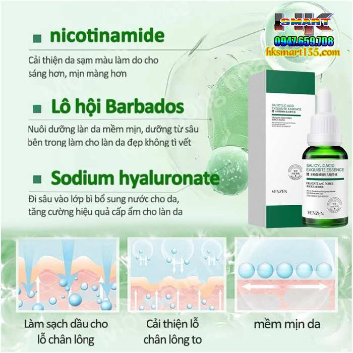 Serum Axit Salicylic 30ml/ 60gr- Tinh Chất Se Khít Thu Nhỏ Lỗ Chân Lông, Lột Mụn Đầu Đen, Dưỡng Trắng Chống Lão Hóa Trẻ Hóa Làn Da