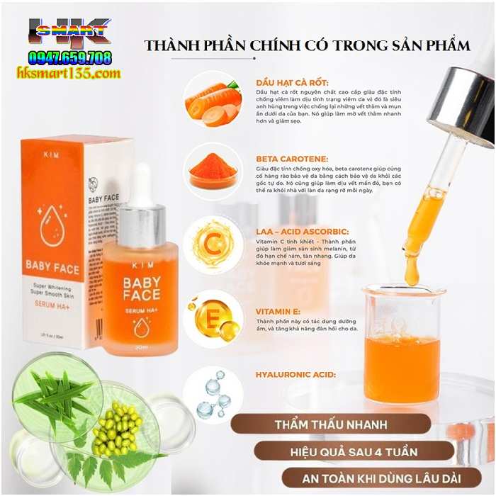 Serum Kim Baby Face Ha+ Tinh Chất Truyền Trắng Mờ Nám Tàn Nhang Sáng Da Từ Bên Trong