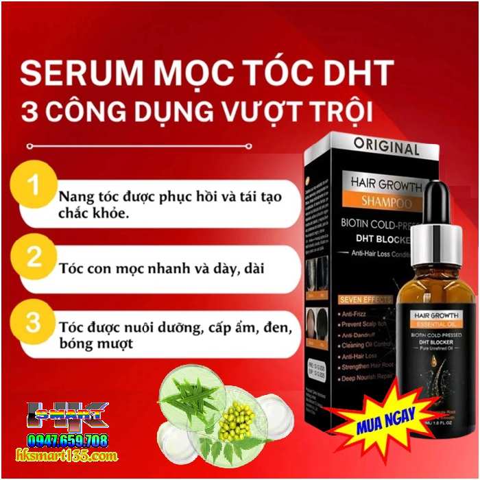 Serum Mọc Tóc Dht Biotin Original Kích Mọc Tóc Đen Dày Bóng Khỏe Giảm Gãy Rụng