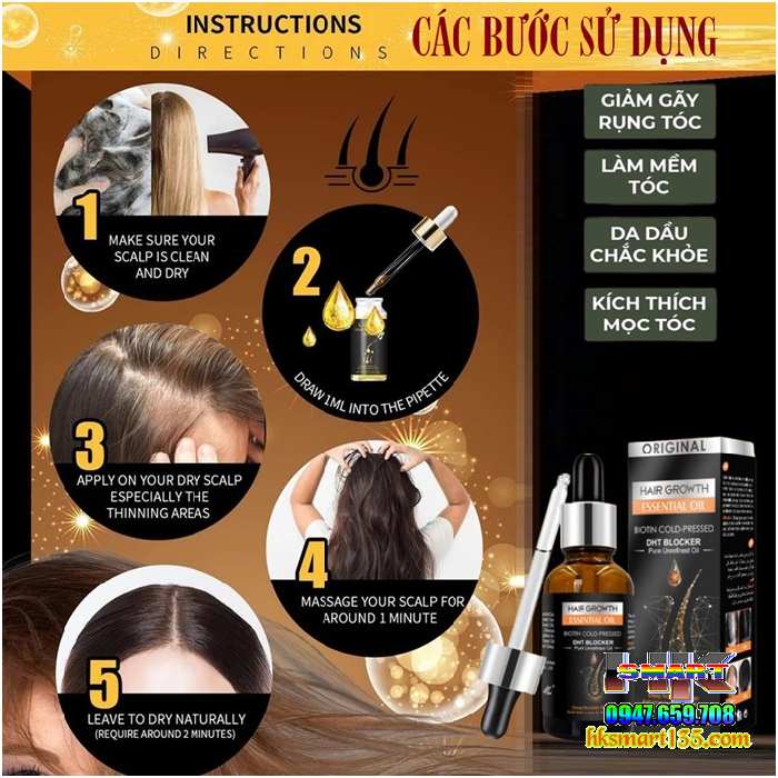 Serum Mọc Tóc Dht Biotin Original Kích Mọc Tóc Đen Dày Bóng Khỏe Giảm Gãy Rụng