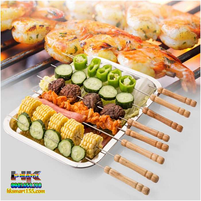 Bộ 12 Xiên nướng thịt Inox cán gỗ