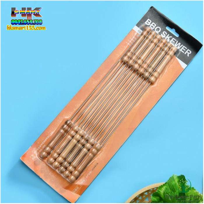 Bộ 12 Xiên nướng thịt Inox cán gỗ