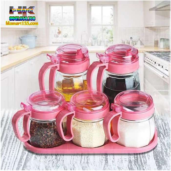 Set 5 lọ thủy tinh đựng gia vị tiện dụng