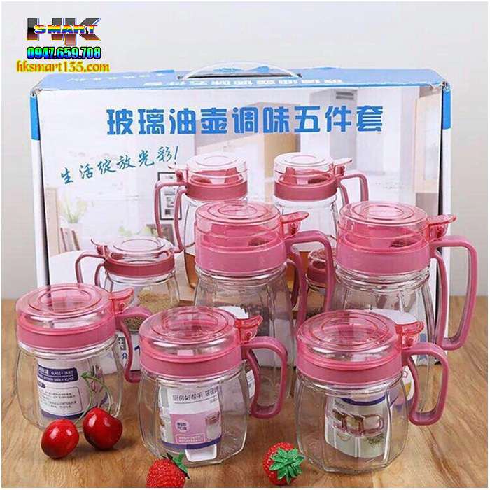 Set 5 lọ thủy tinh đựng gia vị tiện dụng